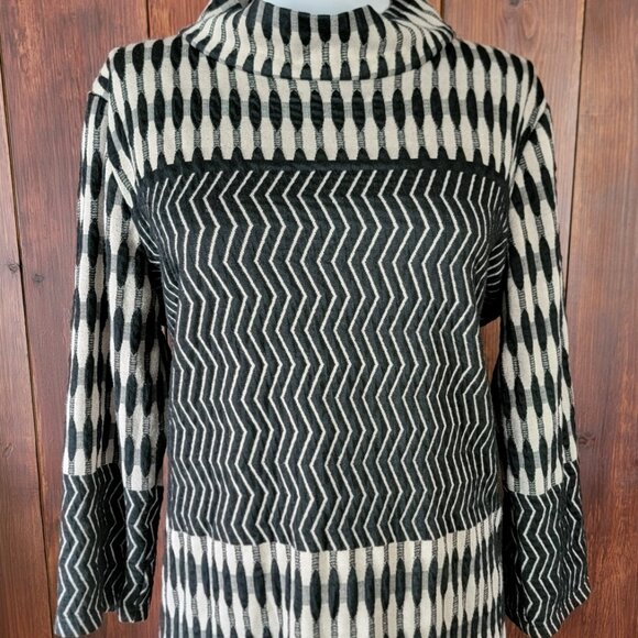 Anthropologie Uncle Frank L Black Tan Chevron Retro Mod Shift Dress 3/4 Sleeve - Picture 5 of 11
